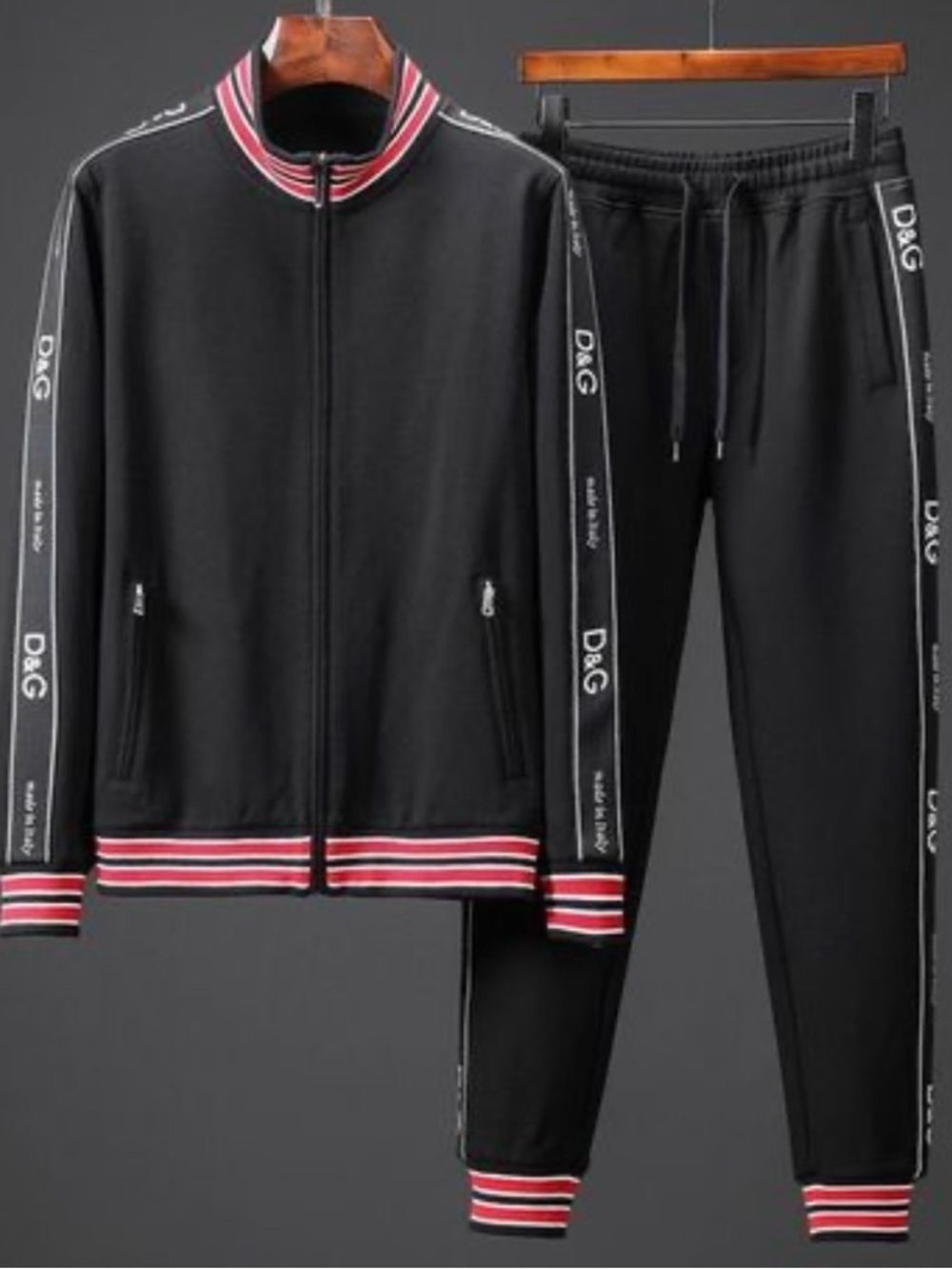 Dolce & Gabbana Men’s Track Suit Jacket Pants Set Logo Stripe Silk Blend Sz 46
